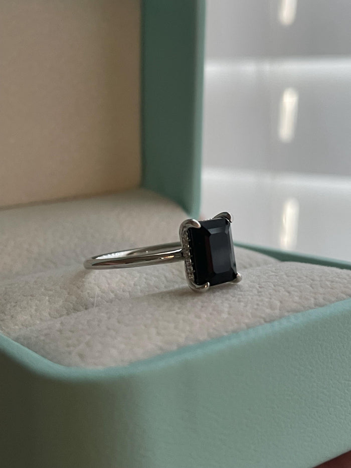 Emerald Cut Black Onyx Ring: Yellow Gold Vermeil Sterling Silver
