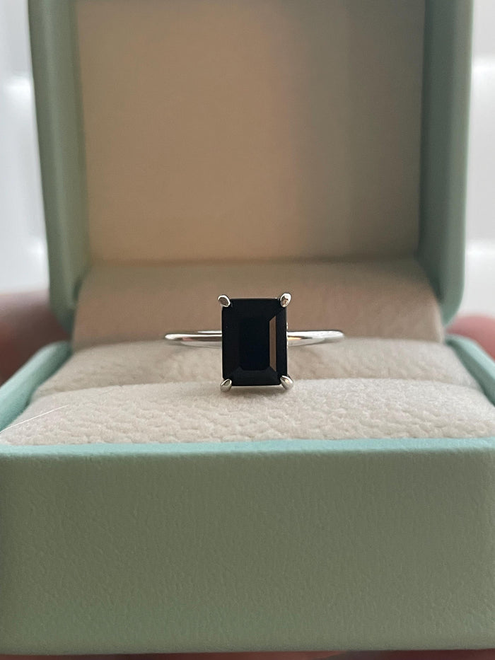 Emerald Cut Black Onyx Ring: Yellow Gold Vermeil Sterling Silver