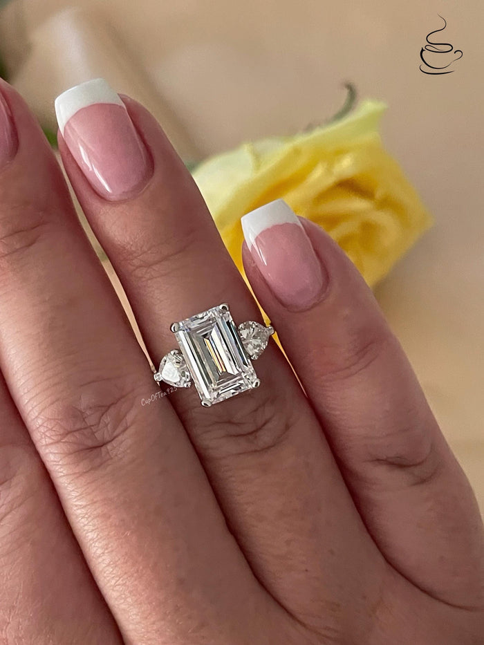 Emerald Cut CZ Engagement Ring: Sterling Silver 925, 3.5CT Simulated Diamond