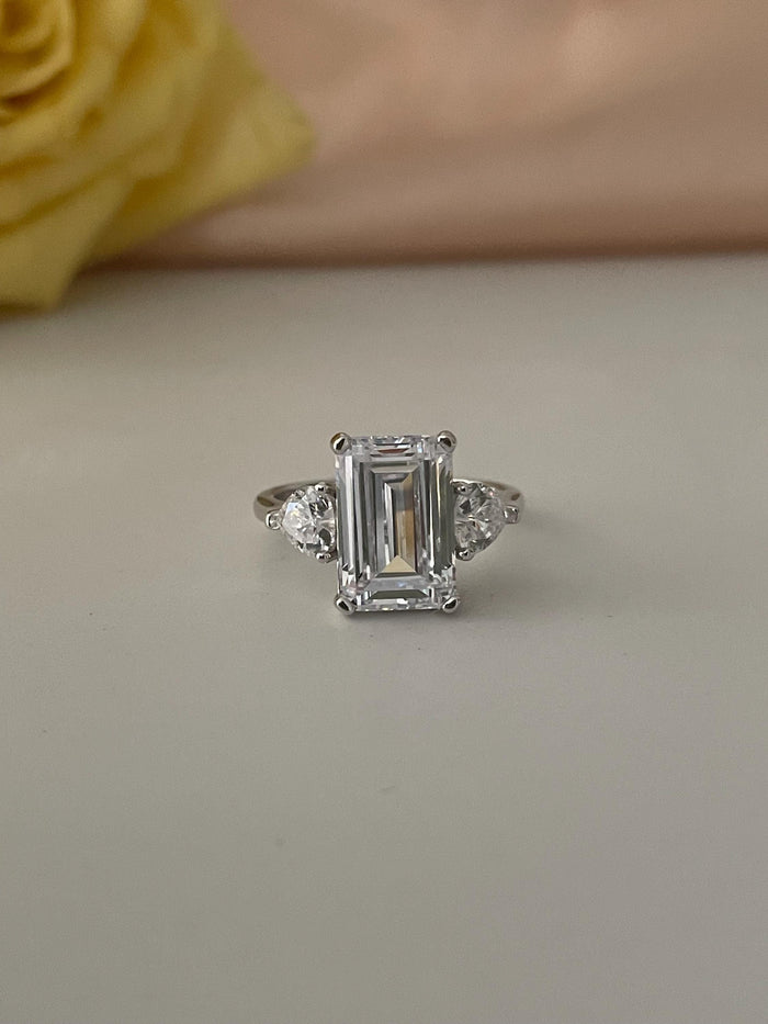 Emerald Cut CZ Engagement Ring: Sterling Silver 925, 3.5CT Simulated Diamond