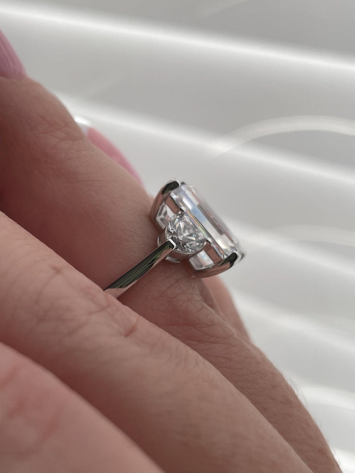Emerald Cut CZ Engagement Ring: Sterling Silver 925, 3.5CT Simulated Diamond