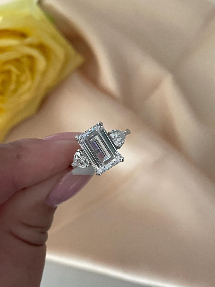 Emerald Cut CZ Engagement Ring: Sterling Silver 925, 3.5CT Simulated Diamond