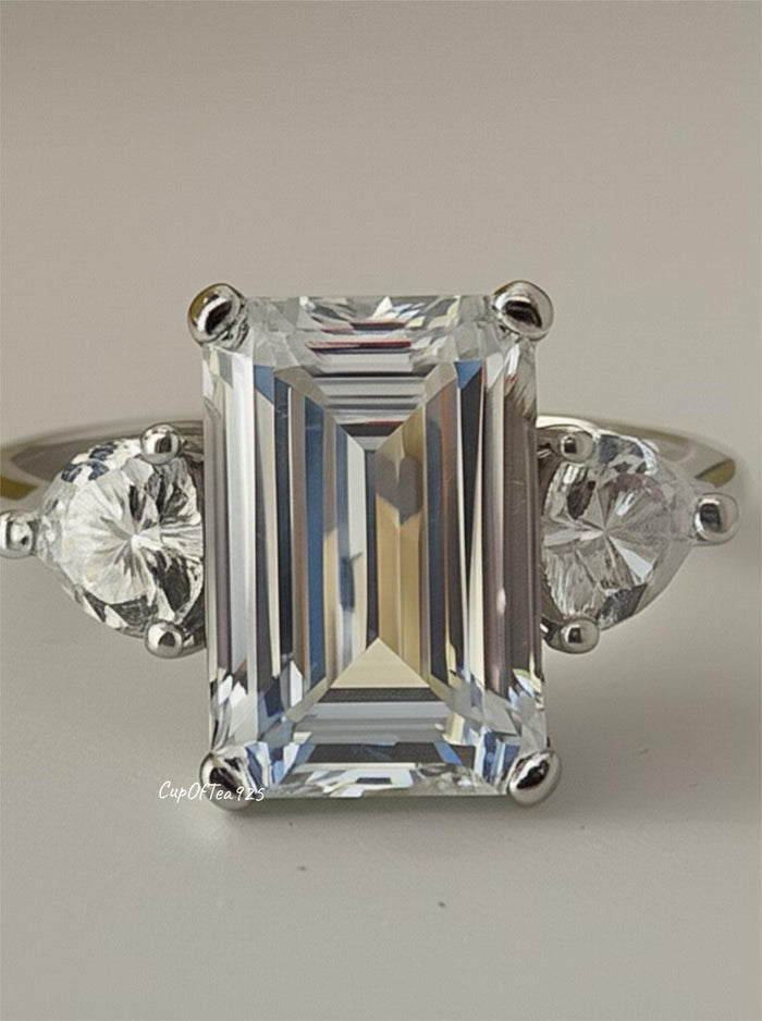 Emerald Cut CZ Engagement Ring: Sterling Silver 925, 3.5CT Simulated Diamond