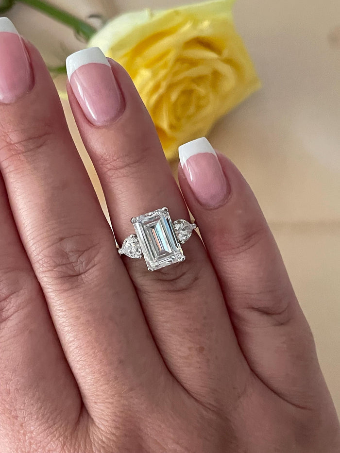 Emerald Cut CZ Engagement Ring: Sterling Silver 925, 3.5CT Simulated Diamond