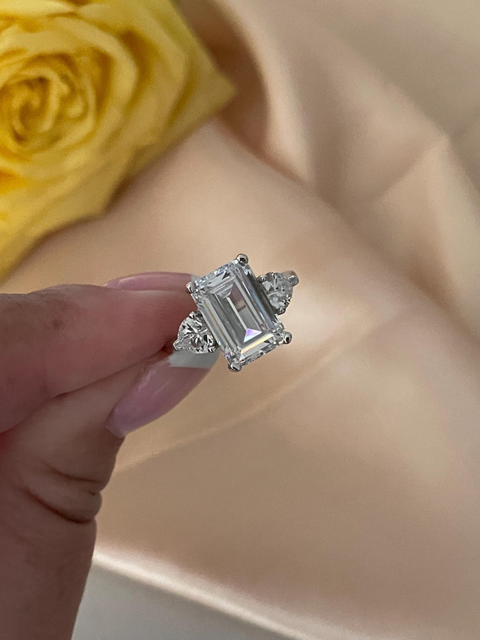 Emerald Cut CZ Engagement Ring: Sterling Silver 925, 3.5CT Simulated Diamond