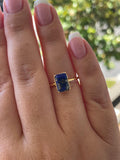 Emerald Cut Lapis Lazuli Ring: Yellow Gold Vermeil Sterling Silver, Hidden Halo