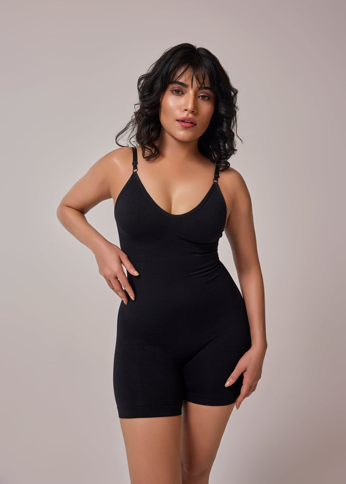 mid thigh bodysuit black color
