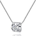 Heart pendant necklace with round clear zirconia stone on a silver-tone chain