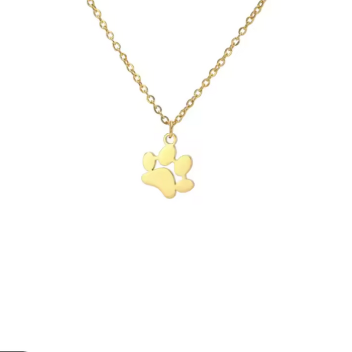 Gold paw print pendant necklace with small paw charm on link chain