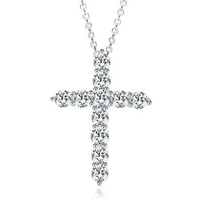 Silver-tone cubic zirconia cross pendant necklace with linked chain