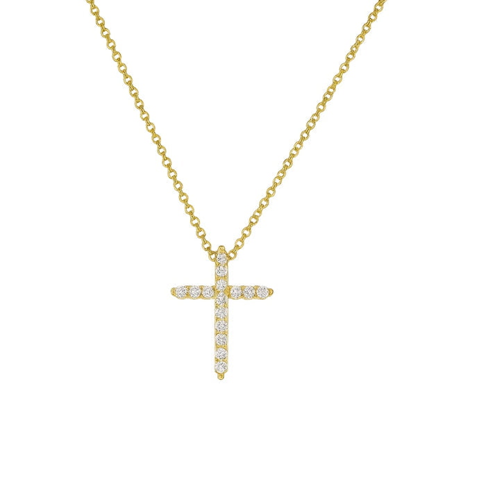 Gold-tone cubic zirconia cross pendant necklace with linked chain