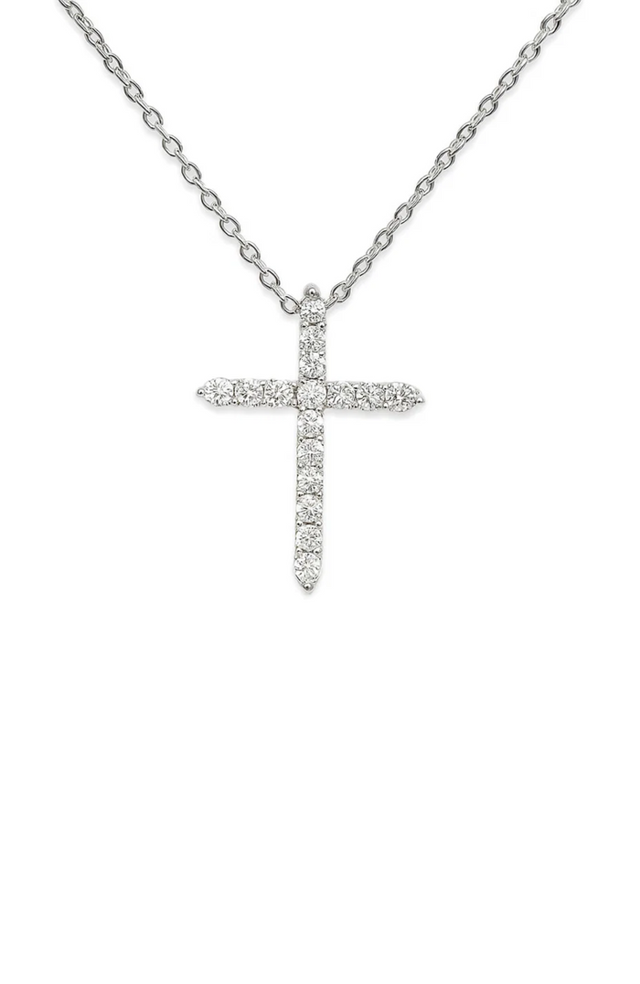 Silver-tone cubic zirconia cross pendant necklace with linked chain