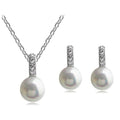 Faux pearl necklace with round iridescent pendants and matching textured stud earrings