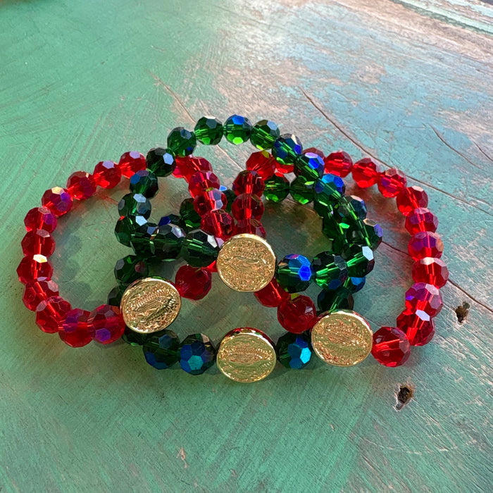 Festive Crystal Gold Our Lady of Guadalupe Bracelet