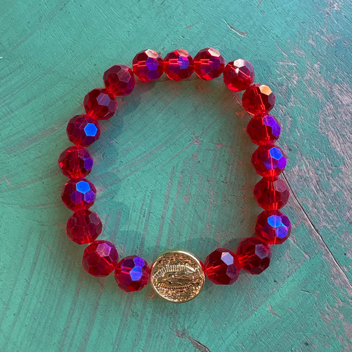 Festive Crystal Gold Our Lady of Guadalupe Bracelet