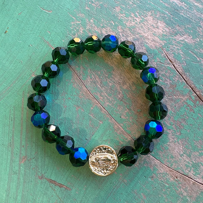 Festive Crystal Gold Our Lady of Guadalupe Bracelet