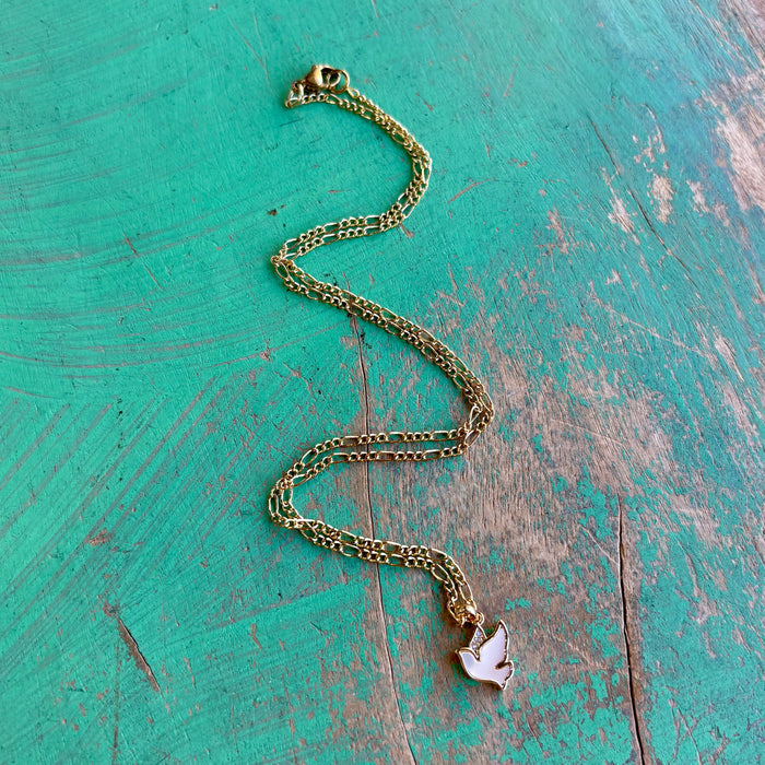 Figaro Chain with Mother of Pearl Holy Spirit Necklace or Earrings
