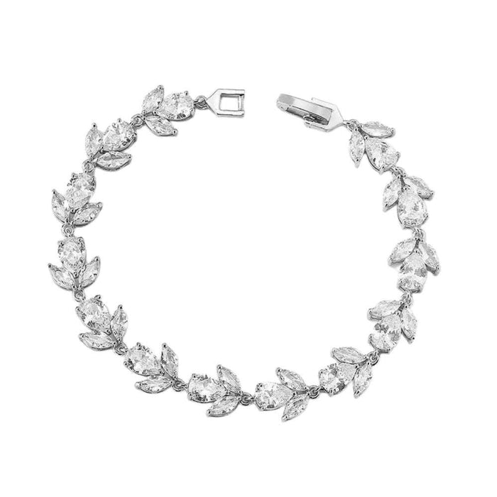 Silver-tone tennis bracelet of marquise and oval cubic zirconia stones, square end clasp