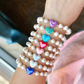 Freshwater Pearl Heart Adjustable Bracelet-18K Gold Plated, Porcelain Heart