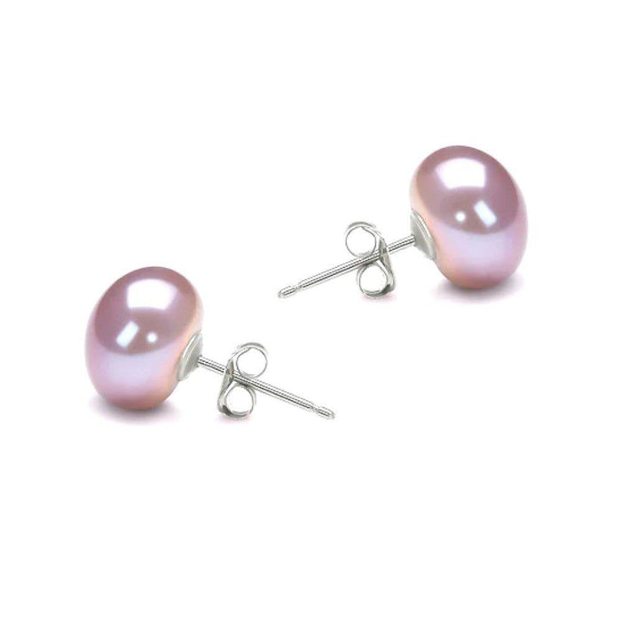 Lavender freshwater pearl stud earrings with silver-tone post backs