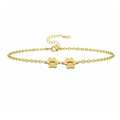 Gold double paw print charm bracelet with lobster clasp