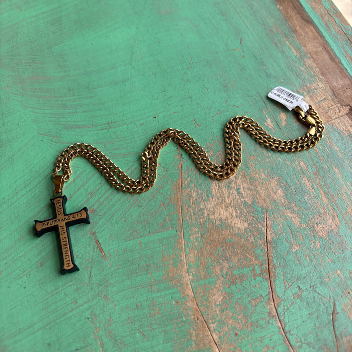 Gold and Black Iron Cross 24" Necklace