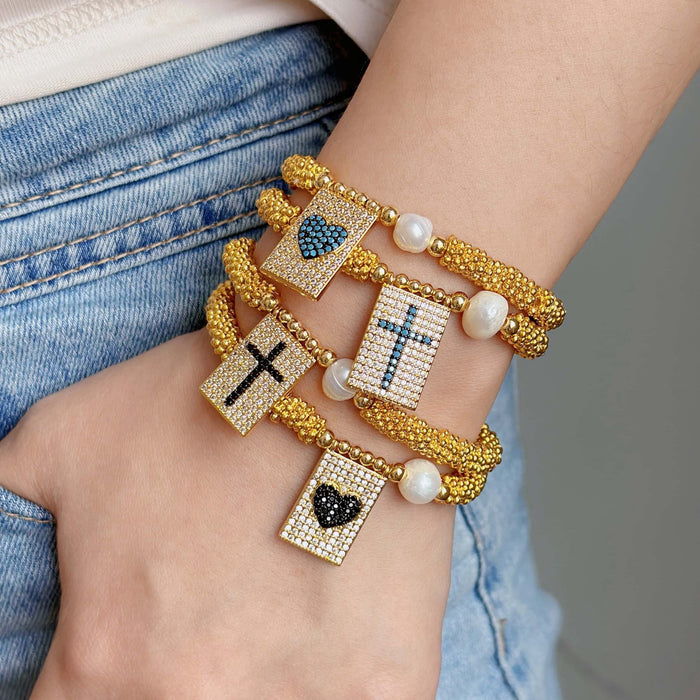 Gold Beaded Freshwater Pearl Faith Bracelets
