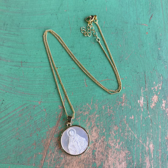 Gold Chain with Mother of Pearl Our Lady of Grace Pendant