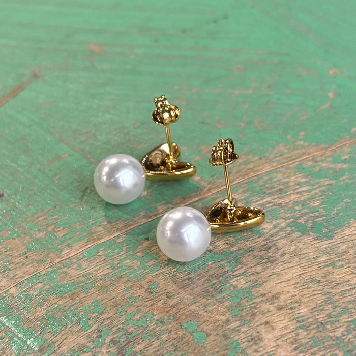 Gold Heart on Pearl Stainless Steel Post Earrings