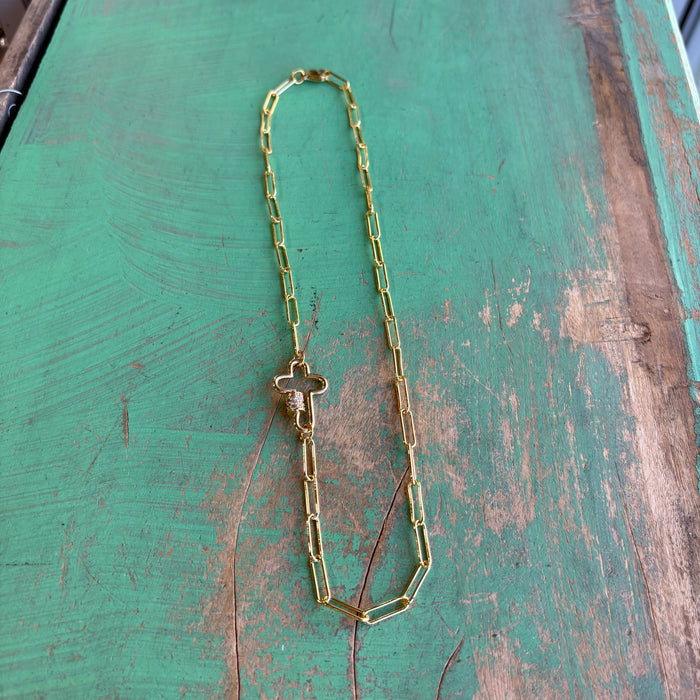 Gold Paper Clip Cross Clasp Necklace