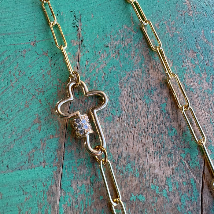 Gold Paper Clip Cross Clasp Necklace