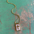 Gold Plated Mother of Pearl Cross Necklace – Adjustable 17” Faith Pendant