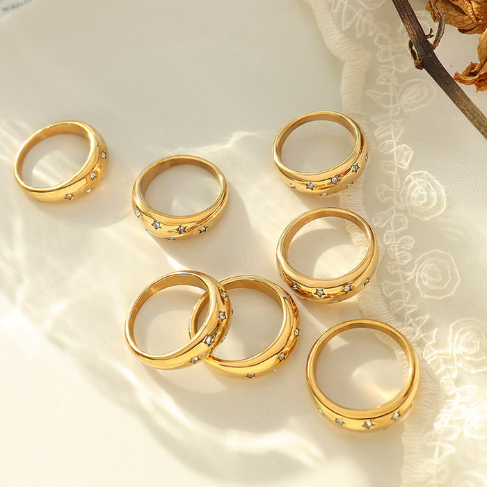 Gold Stainless Steel CZ Stars Dome Ring