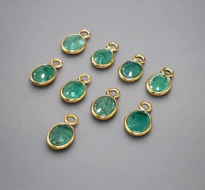 Gold Vermeil Zambian Emerald Charm Flat Jump Ring - K Jewelry Accessories