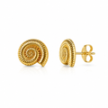 Gold spiral shell stud earrings, round ribbed texture