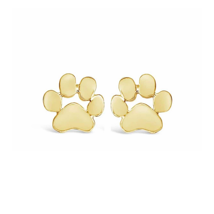 Gold paw print stud earrings with cluster design, rounded paw pad shape