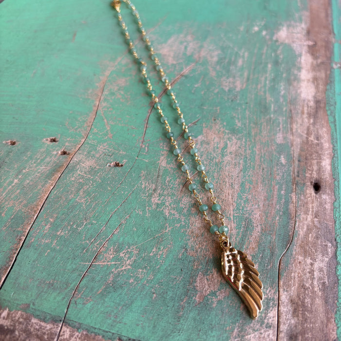 Green Jade Angel Wing Necklace or Earrings