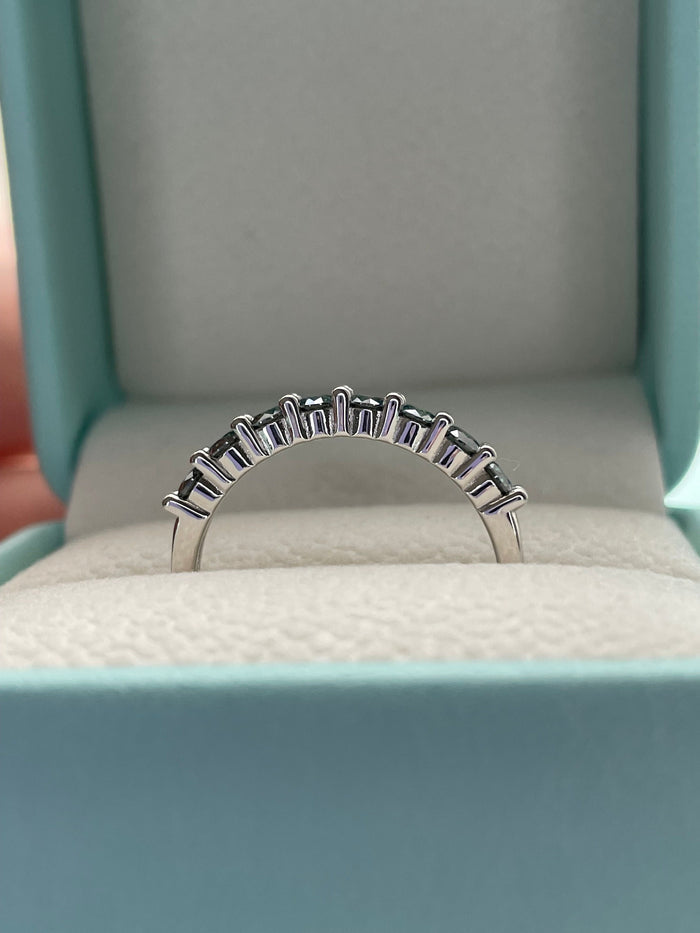 Green Moissanite band. Sterling silver 925 half eternity band with Green Moissanite, wedding band, moissanite ring