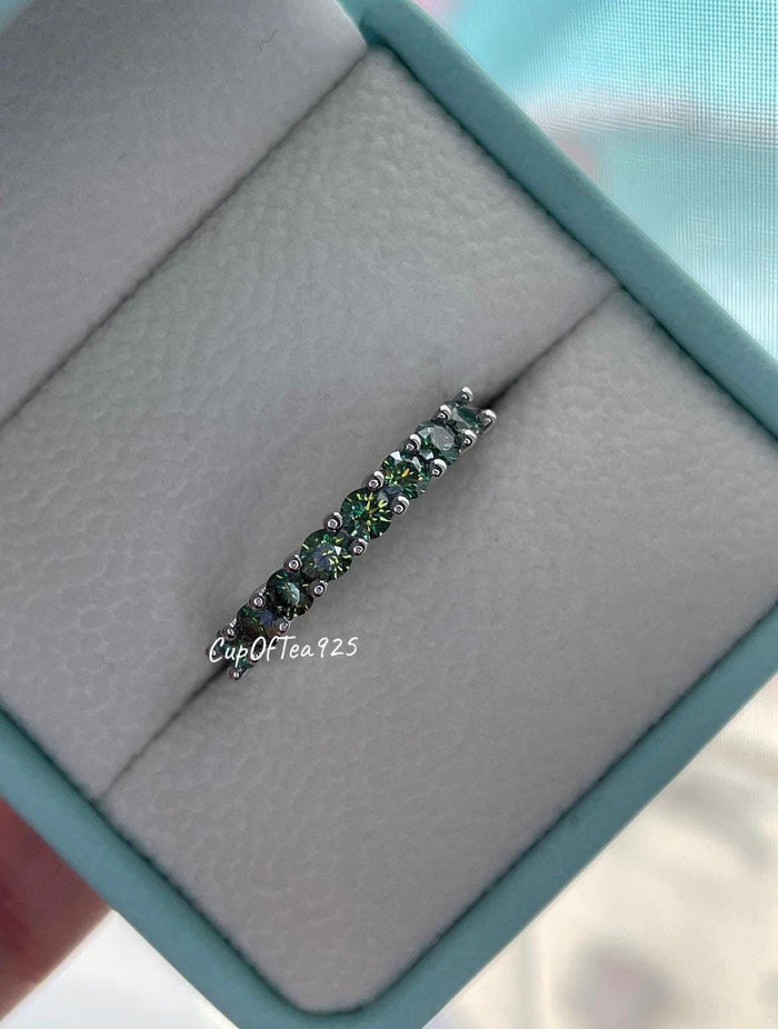 Green Moissanite band. Sterling silver 925 half eternity band with Green Moissanite, wedding band, moissanite ring