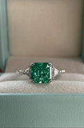 Green Parabia CZ Engagement Ring: Crushed Ice Sterling Silver 3CT