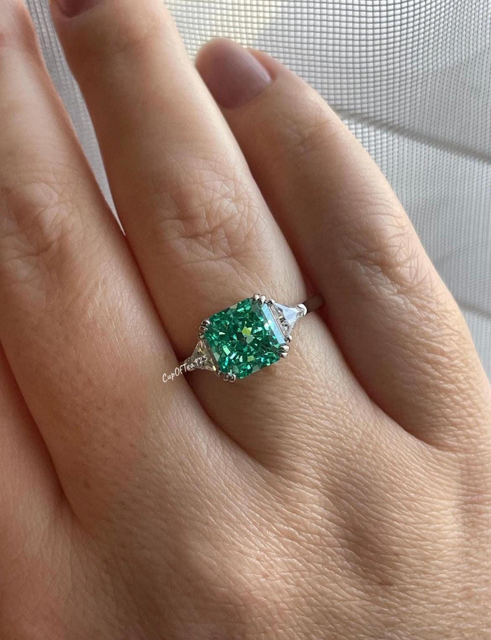 Green Parabia CZ Engagement Ring: Crushed Ice Sterling Silver 3CT