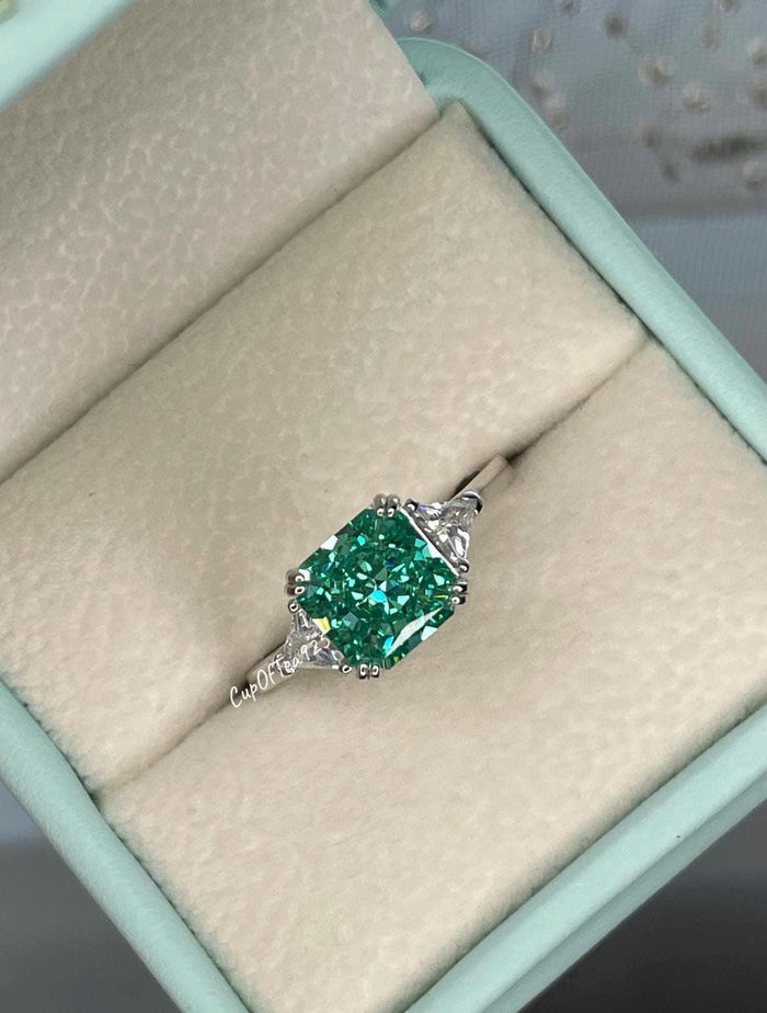 Green Parabia CZ Engagement Ring: Crushed Ice Sterling Silver 3CT