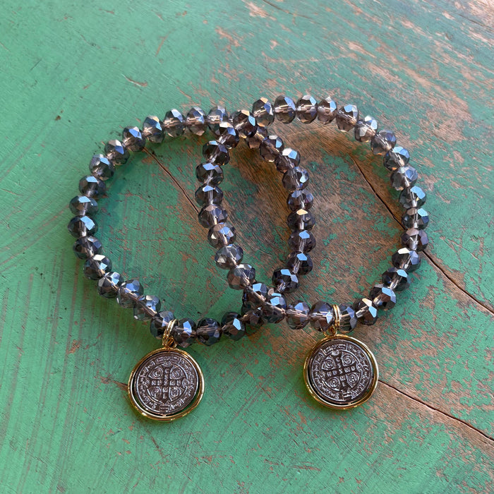 Grey Crystal Two Tone St Benedict Bracelet