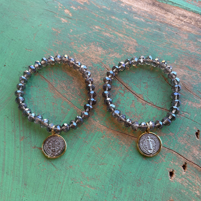 Grey Crystal Two Tone St Benedict Bracelet