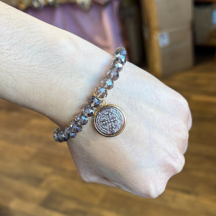 Grey Crystal Two Tone St Benedict Bracelet