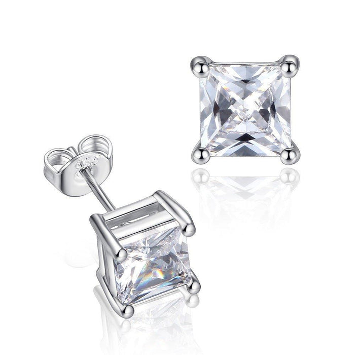 Princess-cut cubic zirconia stud earrings in silver-tone, square clear stones