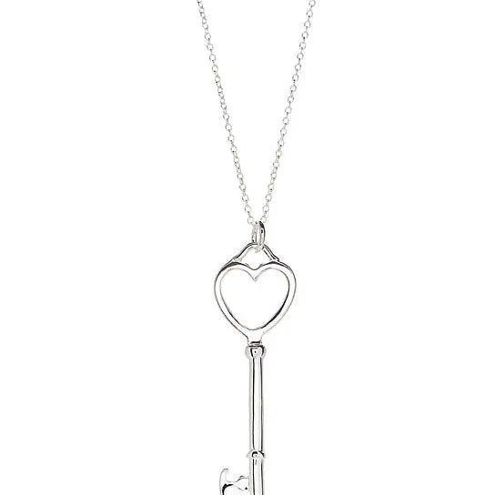Heart locket and key pendant necklace, silver-tone chain and charm