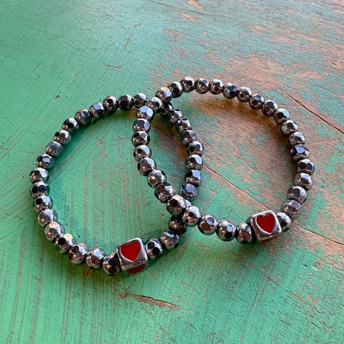 Heart Block Hematite Bracelet