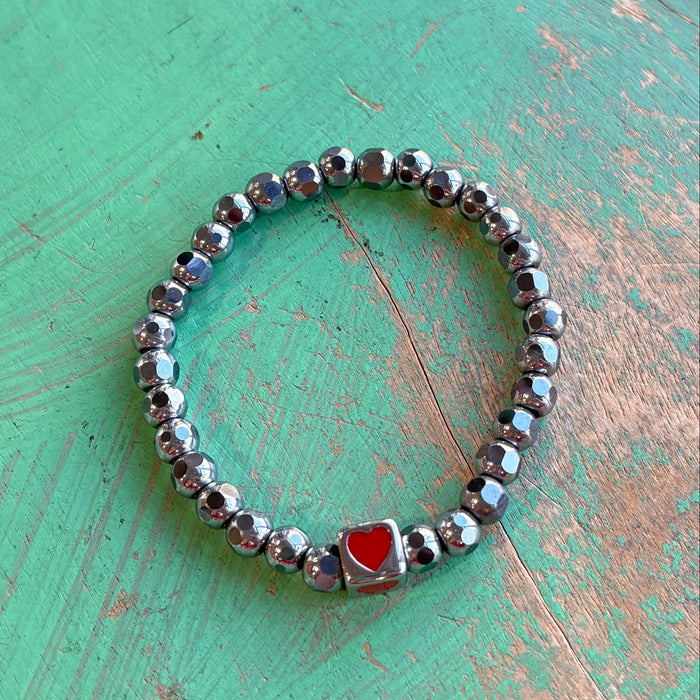 Heart Block Hematite Bracelet