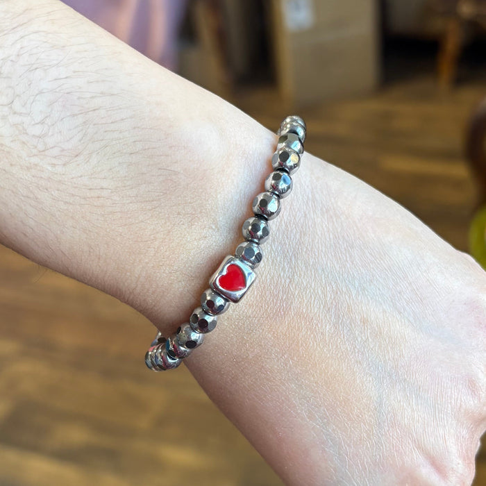 Heart Block Hematite Bracelet